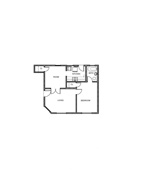 Floor plan for 1 bed, 1 bath, 963 sqft